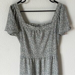 Monteau Cottagecore, Farmhouse, Square Neck Line, Floral Light Green Midi Dress